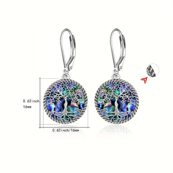 925 Sterling Silver Tree Of Life Earrings Tree Of Life Abalone Shell - Picture 7 of 7